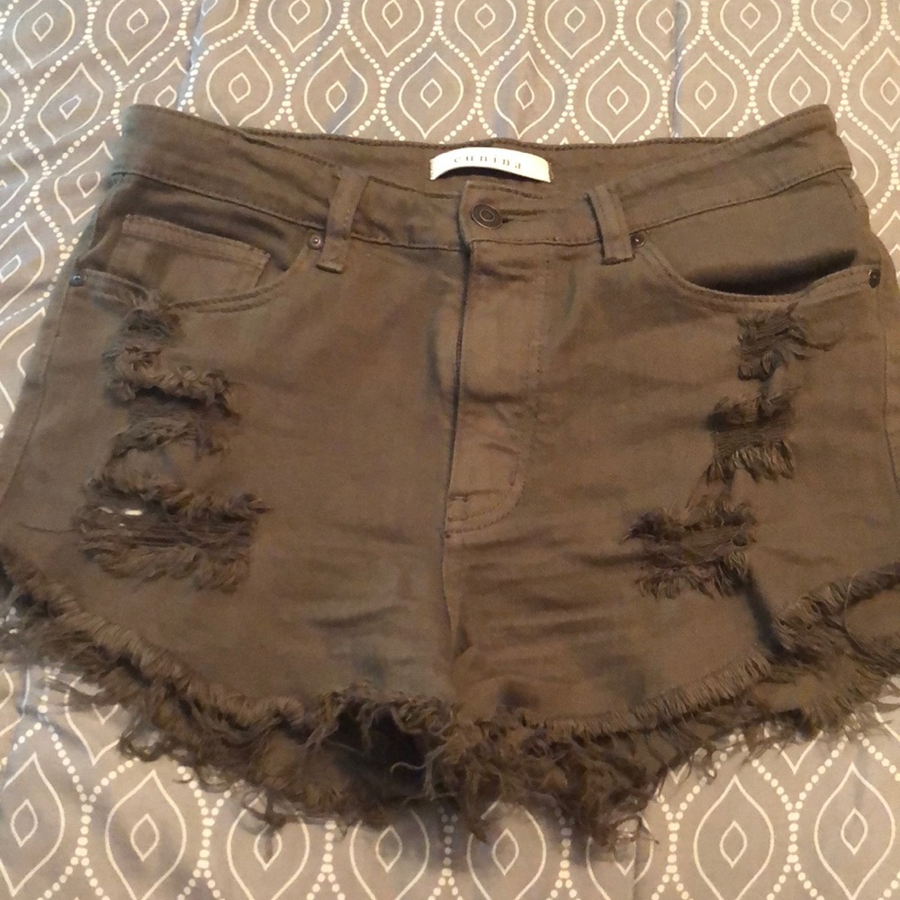 Dark Green High Rise Shorts